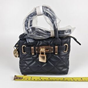Mini Tote - Badgley Mischka Black Quilted Mini Tote with Gold Accents